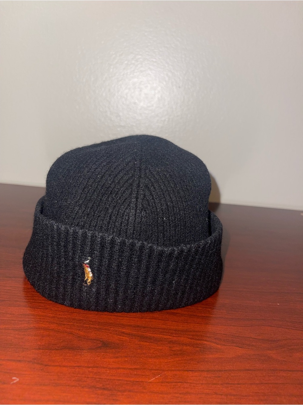 Polo by Ralph Lauren Black Ribbed Knit Hat with Logo Tag